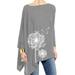 Ladies Face Printed Loose T-Shirts Plus Size Loose Crewneck Tunic Casual Dandelion Print Top Bohemian Long Sleeve Tunic Shirt Pullover Tee Shirts Blouse S-5XL