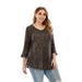 STYLEWORD Women's Plus Size Tops Ladies 3/4 Sleeves Scoop Neck Leopard Print Peplum Shirt
