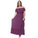 Women's Plus Size Bohemian Ruffle Off The Shoulder Stretchy Empire Waist Maxi Long Dress, Purple, X-Large
