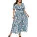 Plus Size Women Empire Waist Floral Bohemian Slit Maxi Dress Summer Beach Party Dresses