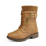 Dream Pairs Kids Girls Winter Warm Snow Boots Faux Fur Mid Calf Outdoor Combat Boots Amazon-K Camel Size 12