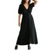 Celmia Women Casual V-neck Single-breasted Puff Sleeves Waist Tie Dresses