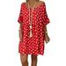 DaciyeWomen Star Print Dress Round Neck Short Sleeve Loose Dailywear (Red M)