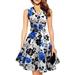 Women Big Flower V-Neck Sleeveless Halter Skirt Dress