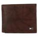 Men's Tommy Hilfiger Blocking Brown Distress Tan Leather Traveler Bifold Wallet