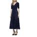 ALEX EVENINGS Womens Navy Sequined Short Sleeve V Neck Tea-Length Fit + Flare Formal Dress Size 16