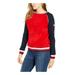 TOMMY HILFIGER Womens Red Color Block Long Sleeve Crew Neck Sweater Size M