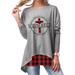 Women's Plus Size Loose Casual Baggy Christmas Color Block Plaid Print Back Split Irregular Hem Tee Shirts