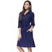 Women's Dresses 3/4 Sleeve Casual Sundress Buttons Collared Plain Wrap Pockets