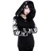 Tomshoo Women Hooded Zipper Pockets Letter Moon Print Gothic Puck Hoodies Casual Pullover Sweatshirt Black