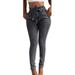 Womens Denim High Waist Stretch Drawstring Jeggings Pants Jeans Casual Trousers