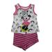 Disney Little Girls White Pink Minnie Print Tank Top 2 Pc Shorts Outfit