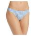 TORY BURCH Women's Light Blue Plaid Hipster Swimwear Bottom L