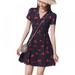 Women Summer Casual Short Sleeve Floral Print Dresses V Neck Empire Waist Lace-up Dress