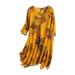 Mojoyce Vintage Floral Print Dress Female Summer V Neck Casual Wear (Yellow L)