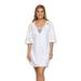 Dotti White Lace Up Burnout Caftan Dress Cover Up Large / White