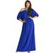KOH KOH Long One Off Shoulder Flowy Casual 3/4 Short Sleeve Full Floor Length Cocktail Evening Wedding Party Guest Sexy Tall Maxi Dress Gown For Women Cobalt Royal Blue Medium US 8-10 NT001