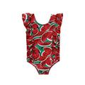 Kids Baby Girls Fruit Print Ruffled One Piece Swimsuits Sleeveless Strappy Bathing Suit Girls Swimwear