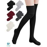 Deago 1 Pairs Women's Adorable Thigh High Cotton Socks Over Knee Tights Long Boot Stocking Knee High Leg Warmer (Black)