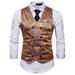 Cathery Men's Business Double Breasted Vest Printing V-Neck Slim Formal Suit