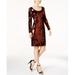 CALVIN KLEIN Womens Brown Sequined Long Sleeve Scoop Neck Knee Length Sheath Party Dress Size: 14