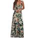 Women Sleeveless Wrap V Neck Spaghetti Strap Beach Boho Floral Print Summer Long Maxi Dress Casual Sundress