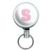 Letter S Initial Baby Girl Block Font Pink Shower Retractable Belt Clip Badge Key Holder