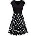 Women Floral Print Casual Loose Pleated Swing Dress Ladies Short Sleeve V-Neck Midi Dress Ladies Party Cocktail Prom Gown