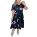 Avamo Women Floral Short Sleeve Vintage Dress Lady Crew Neck Party Prom Ball Gown Summer Casual Boho Swing Midi Dress Plus Size