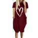 Womens Summer Love Heart Ladies T-Shirt Dress Casual Loose Mini Dresses