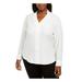 CALVIN KLEIN Womens Ivory Long Sleeve V Neck Top Size 1X