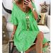 Women's Street Fashion Loose V-Neck Short Sleeve Irregular Bell Sleeve Floral Printed Dress