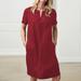 Meterk Women Linen Cotton Dress Straight Midi Dress with Button Pockets Short Sleeve Solid Plus-Size Spring Summer Casual