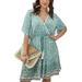 Women Summer Plus Size Green Floral Print V-neck Faux Wrap Floral Print Chiffon Curve Cocktail Dress Day Party Date Night Outfit Going Out Fashion Fancy Vacation Holiday Honeymoon Dressesï¼ŒHY21536,4X