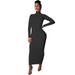 Women's Casual Fashion Solid Color Maxi Dresses Long Sleeve Turtleneck Long Dress