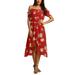 Women Summer Off Shoulder Chiffon Print Dress Loose Party Dress Sundress