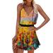 Sexy Dance Strappy Cami Dress for Trendy Lady Sleeveless Camisole Floral Print Sexy Sling Dress Womens V-Neck Backless Printed Sundress Yellow L(US 10-12)