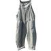 Julycc Women Cotton Linen Striped Wide Leg Jumpsuit Dungarees Casual Playsuit Overalls