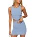 UKAP Women Bodycon Tracksuit Sleeveless Lace Up Tank Top Package Hip Sexy Skirt Night Out Set Stylish Outfits Light Blue L(US 8-10)