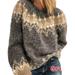 Jocestyle Fashion Women Round Neck Knitted Sweater Long Sleeve Jacquard Tops (Gray S)