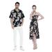 Couple Matching Hawaiian Luau Cruise Party Outfit Shirt Dress in Hibiscus Blue