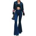 Womens High Waist Classic Flare Bell Bottom Denim Jeans Pants Soiid Slim Fit Skinny Trousers Flare Pants
