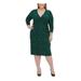 TOMMY HILFIGER Womens Green Printed Long Sleeve V Neck Below The Knee Sheath Evening Dress Size 18W