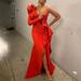 Elegant Party Sexy Vintage Women Long Dresses One Shoulder Split Female Maxi Red Dress