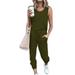 Sexy Dance Women Two Piece Tracksuits Outfit Crewneck Sleeveless Tank Blouse Tops And Sweat Pants Sweatsuit Solid Color Lounge Set Army Green S(US 2-4)