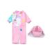 UKAP Children Kids Baby Girls Swimsuit Toddler One-Piece Bathing Suit Swimwear with Cap Two Pieces Set Cute Long Sleeve Swimming Suit Cartoon Swimming Costumes Summer Beachwear