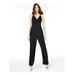 TEEZE ME Womens Black Low Back Spaghetti Strap V Neck Empire Waist Wide Leg Cocktail Jumpsuit Size 1\2