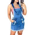 LAPA Women's Denim Jumpsuit Washed Ripped Jeans Mini Dress Overalls Dungaree