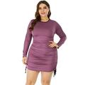 Sexy Dance Plus Size Dress for Womens Slim Fit Bodycon Skirts Package Hip Pleated Dress Club Ruched Tight Mini Dress