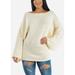 Womens Juniors Loose Pullover Sweater - Ivory Ribbed Knit Sweater - Boat Neck Sweater 30433P